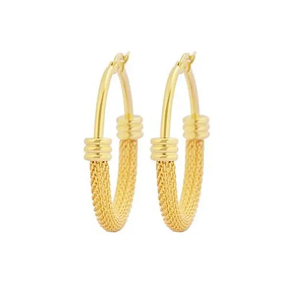 Stately Steel Large Stainless Steel Half-Mesh Hoop Earrings