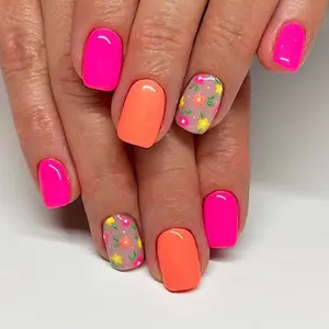 Summer Vibrant Floral Press-On Nails | CurvLife Nail | 24pcs Short Oval Fake Nails | Glossy Finish with Bright, Colorful Floral Accents | Easy to Apply, Comfortable Fit & Long-Lasting Hold | Ideal for Daily , Business Meetings & Elegant Special Occasions