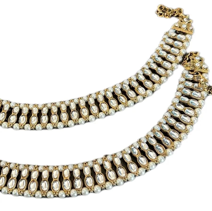Traditional Kundan and pearl payal set