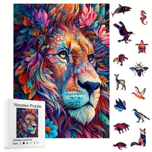 501 Colorful Lion Animal Boxed Wooden Jigsaw Puzzle, High-Difficulty Challenge, Family Gathering Toy, Company & Friends Event Gift