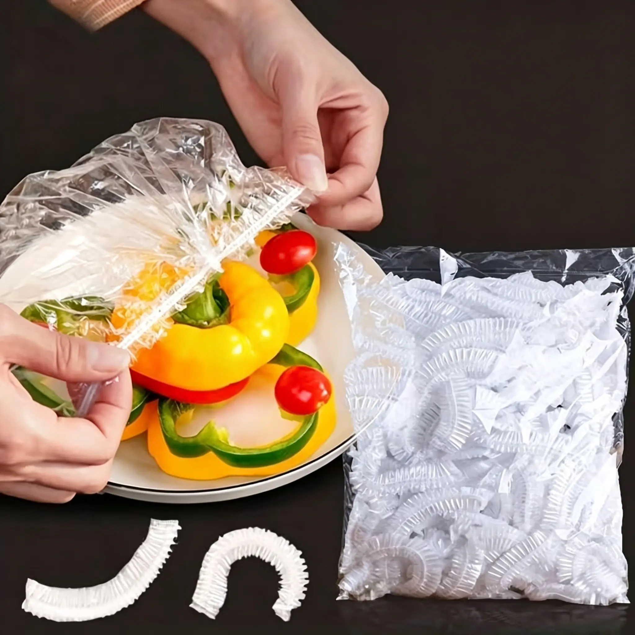 300-Piece Round Transparent Plastic Disposable Cling Film Food Wrap Bags, Kitchen Preserving Utensils for Fruit Freshness, Raw Meat Storage, Daily Use Moisture Prevention