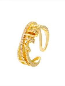 New Arrival Zirconia Worry Free Ring Ins Style Multi Layer Cross Rotatable Spinning Fidget Bead Adjustable Open Anxiety Relief Transshipment Ring For Women Fashion Jewelry