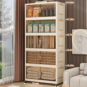 No Assembly Required Foldable Storage Cabinet with Wheels, Large Capacity Double Door Dustproof Closet Organizer for Bedroom, Small Apartment, Rental Home