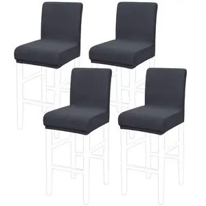 PiccoCasa 4Pcs Stretch Bar Stool Covers, Pub Counter Height Side Chair Covers with Square Lattice 14" x 14" x 12" Slate gray