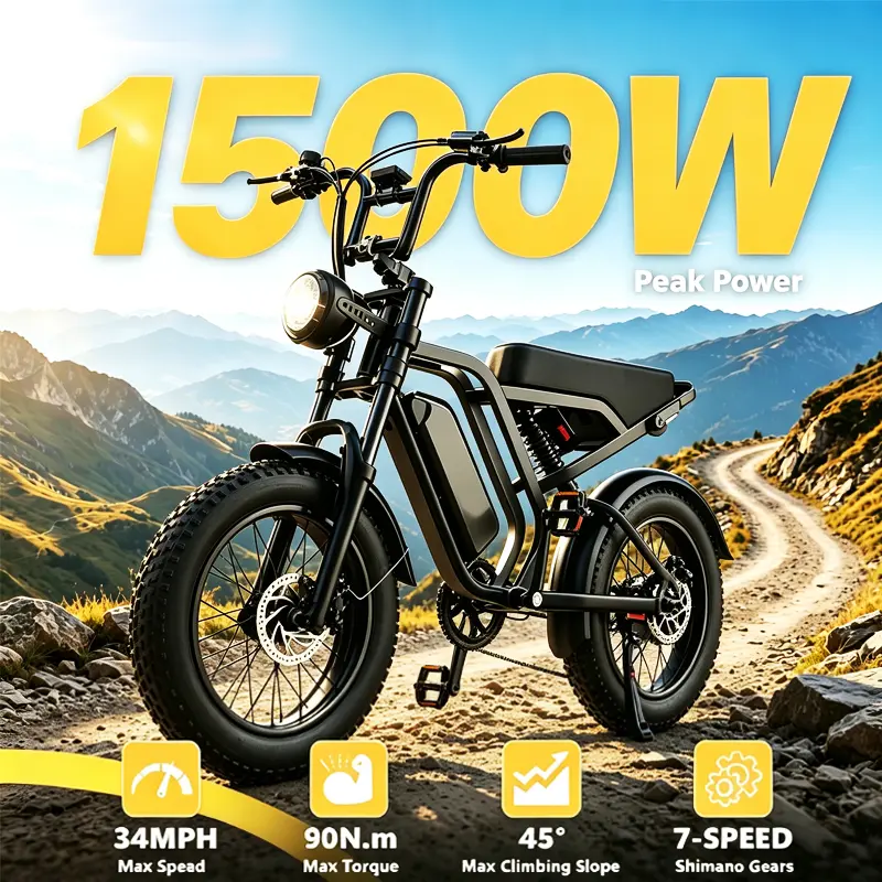 Hieha All-Terrain Ebikes for Adults, 1500W Motor Fat Tire Electric Bicycle for Mountain Road, 34MPH Speed, 48v 15.6ah battery, 330lb Capacity, 1st-Month Free Replacement