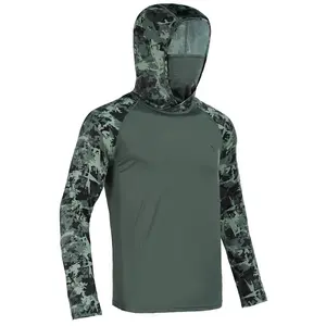 RODEEL 915 Sun Hoodie Shirts w/ Mask Neck Gaiter Men UPF 50+ UV Protection Long Sleeve Lightweight Quick Dry Moisture Wicking Breathable Cooling Activewear for Outdoor Sport Gym Fishing Hiking Roofing Landscaping Construction, Holiday Gift