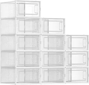 Shoe Storage Boxes Pack of 12, Stackable Clear Plastic Shoe Organizer Containers for Closet, Sneaker Storage Bins, Transparent Closet Storage Boxes 13.1 x 9.1 x 5.6 Inches