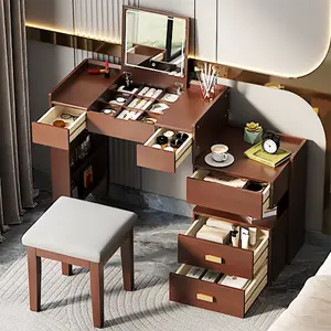 【Bellemave】3-in-1 Makeup Vanity Desk with Flip-Top Mirror, LED Lighting, Adjustable Length & Ample Drawers - Stylish Multi-Functional Dressing Table for Home,