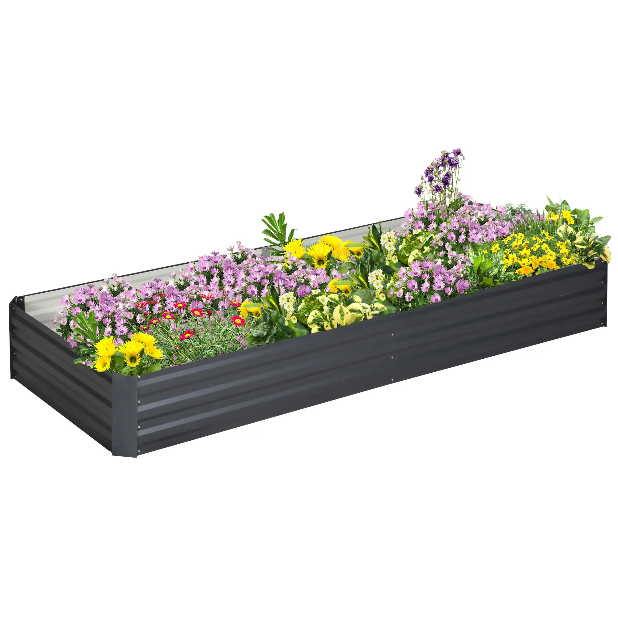 Outsunny Galvanized Raised Garden Bed, 8' x 3' x 1' Metal Planter Box, for Growing Vegetables, Flowers, Herbs, Succulents