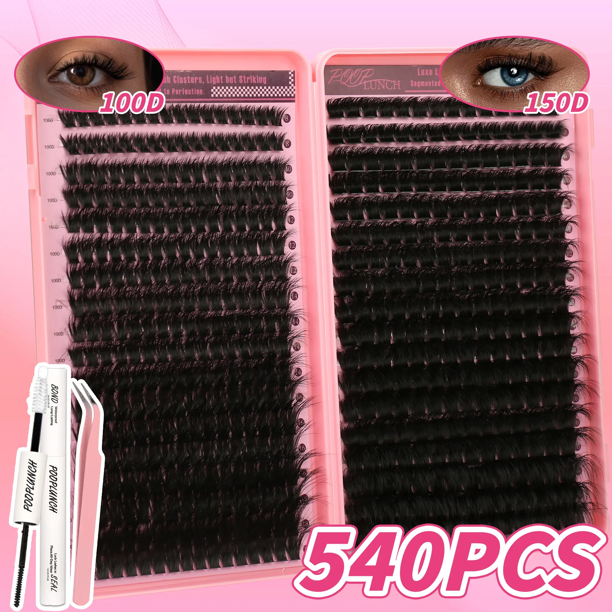 Lash Clusters Book 30D-100D D Curl Fluffy 570PCS Eyelash Extensions Kit for Fairy Lashes & Wispy Manga Lashes Halloween Makeup