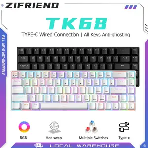 ZIFRIEND TK68 Mechanical Mini 60% Keyboard 68 Keys Layout Ergonomic Design Hot-Swappable Mint Switch RGB Backlit Type-C Wired Gaming Keyboard for Office and PC LAPTOP, Full Key Anti-Ghosting, Compatible with Windows & Mac, Christmas Gift