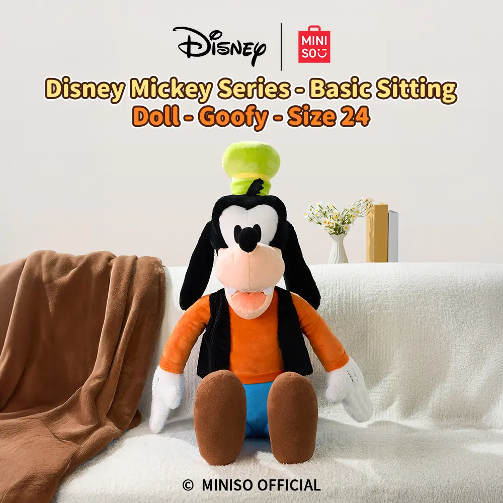 Disney Mickey and Friends Goofy No.24 Basic Sitting Plush Doll, Cute Stuffed Animal Collectibles, Animated Character Toy, Desk Accessory for Desk Setup Aesthetic, Back to School Haul Item, Cute Collectibles