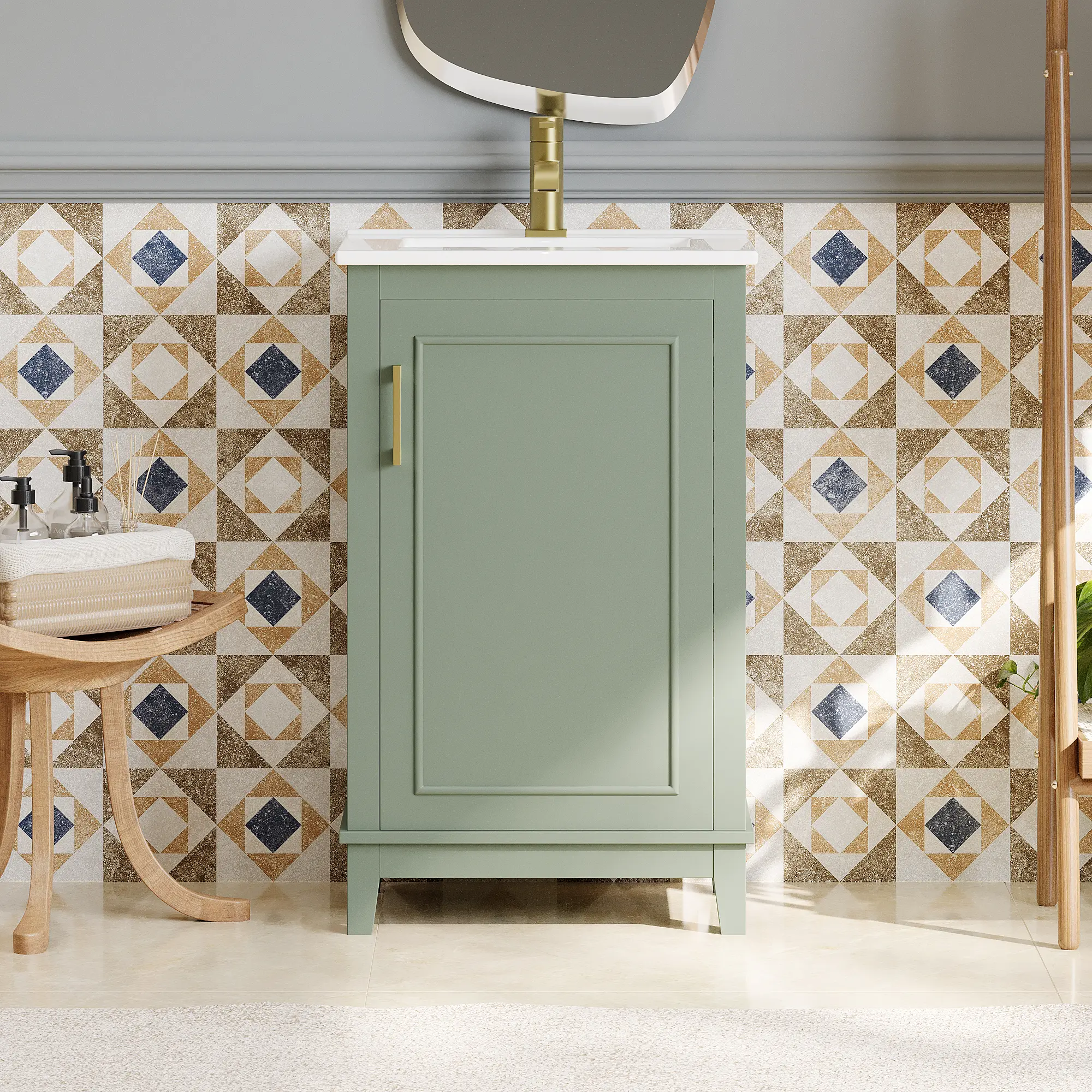 20 in Minimalist Modern Bathroom Vanity Cabinet with Ceramic Basin - 20*14.5*33.3 in, 48.72 lbs Durable Aluminium-Wood+MDF Build, Sturdy, Ample Storage, 1 Soft-Close Door with Double Shelves on Doors, Assembly Required