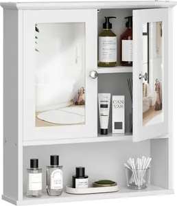 Ubesgoo Stylish Wall-Mounted Bathroom Cabinet with Mirror: 2-Door Wooden Storage Unit with 3 Adjustable Shelves - Perfect for Over Toilet, Laundry Room, Kitchen