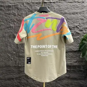 2025 New Short-Sleeved T-shirt Men's Fashion Brand European and American Hip Hop Style round Neck Graffiti Printing Bottoming Shirt Top Summer