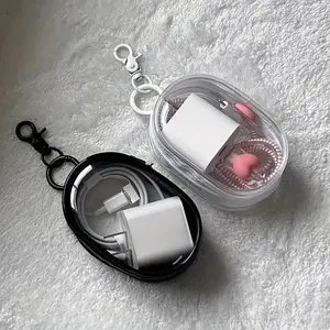 Travel Accessories Organizer Storage Case, 2 Counts Durable PVC Storage for Charger, Suitable for Earbuds Gift, Cable, Headphone Accessories, Mini Portable Transparent Organizer