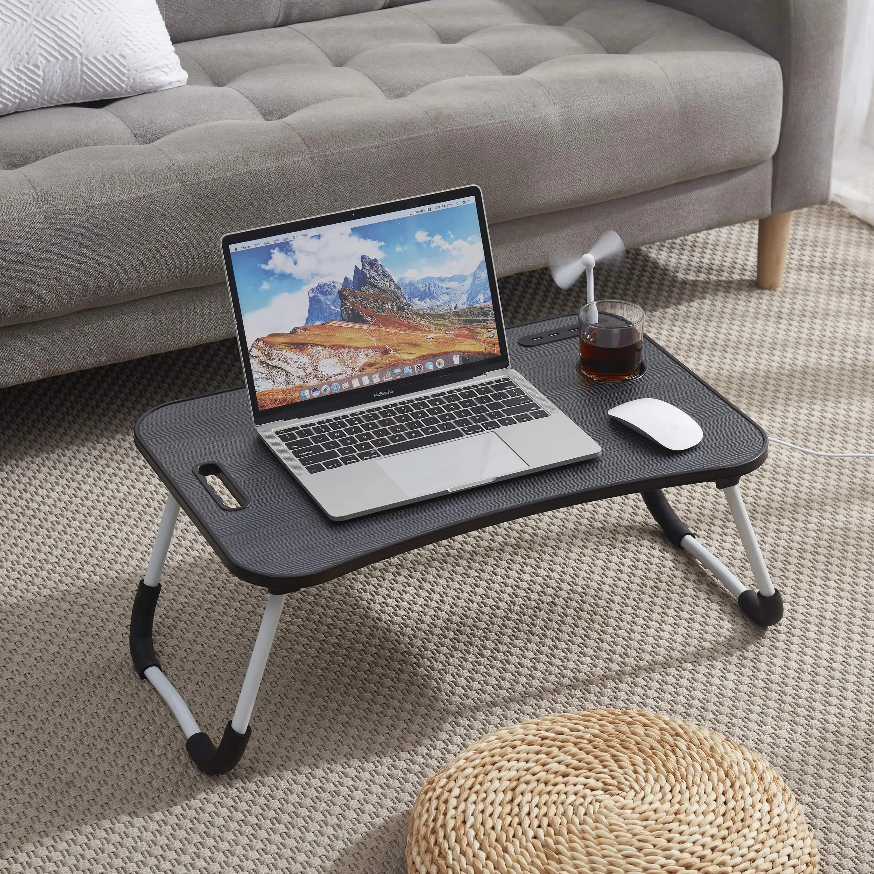 NESTL Sturdy Durable Folding Adjustable Ergonomic Laptop Table - Large Cooling Lap Desk with Detachable USB Fan, USB Ports, Reading Light, Pre-Assembled Portable Office Furniture for Bed, Couch Use
