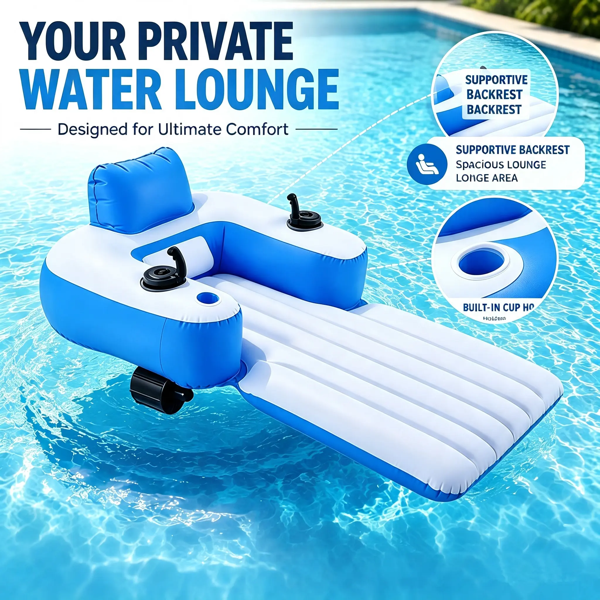 Adult Electric Inflatable Motorized Float, Joystick Controlled Water Floating Chair with Backrest Cup Holder for Pool Lake Beach