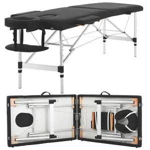 FDW Aluminum Massage Table Portable Massage Bed Height Adjustable Spa Bed 2 Fold Facial Tattoo Salon Bed W/Face Cradle Carry Case