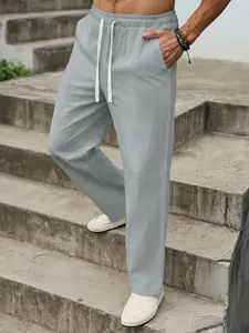 Men's Summer Casual Loose-Fit Linen Trousers, Solid Drawstring Waist, Breathable and Simple, Ideal for Outing and Vacation