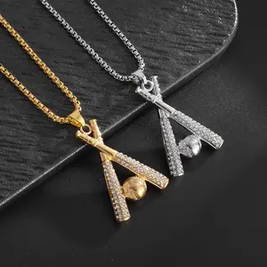 Men's Full Diamond-Plated Hip Hop Baseball Bat Chain & Link Necklace, Trendy Personality Sports Fashion Accessory