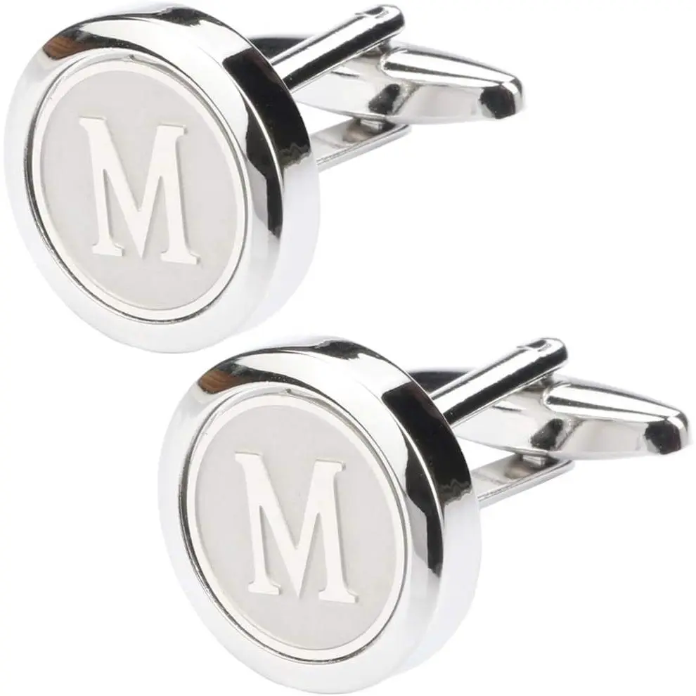 Men's Classic Durable High Polish Stainless Steel Initial Cufflinks, 26 A-Z Alphabet Letter Design, Gift for Business, Wedding Shirt Accessories