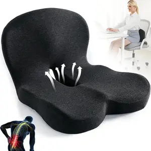 【Upgraded Lumbar Support & Non-Slip Strap】Memory Foam Seat Cushion for Office Chair, Car - Extra Thick & High Back Cushion with Breathable Mesh Cover, Relieves Back/Leg/Hip Pain, Skin-Friendly & Washabl