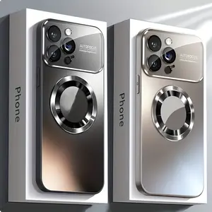 New Luxury Matte Phone Case for iPhone 16 15 14 13 12 11 Pro Max 14 15 16 Plus Drop-resistant Magnetic Wireless Charging with Glass Lens máquina sub lima ci ón