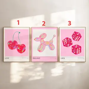 Retro Wall Art Print  Pink Preppy Poster Printable Trendy Wall Art, Girly Aesthetic Pink Red Exhibition Posters