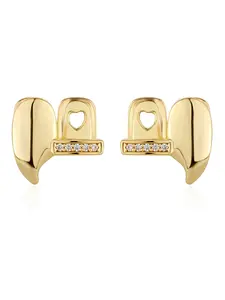 Two-piece set of horizontal bar and pointed teeth braces, zircon horizontal bar hip-hop braces set, street hip-hop style, unique Rapper accessory, Heart Shaped Brackets