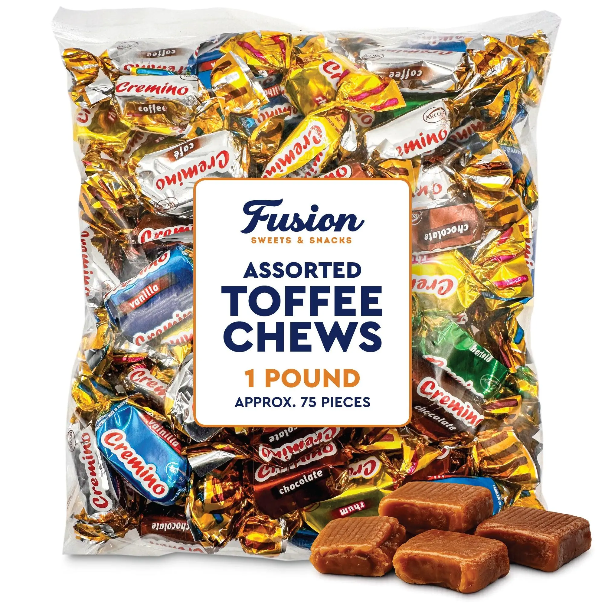 Assorted Toffee Candy - 1 lb Bulk Individually Wrapped Chews, 5 Delicious Flavors (Vanilla, Chocolate, Coffee, Rum, Mint) - Approx 75 Bites, Everyday Snack Sweet for Cupboard Storage