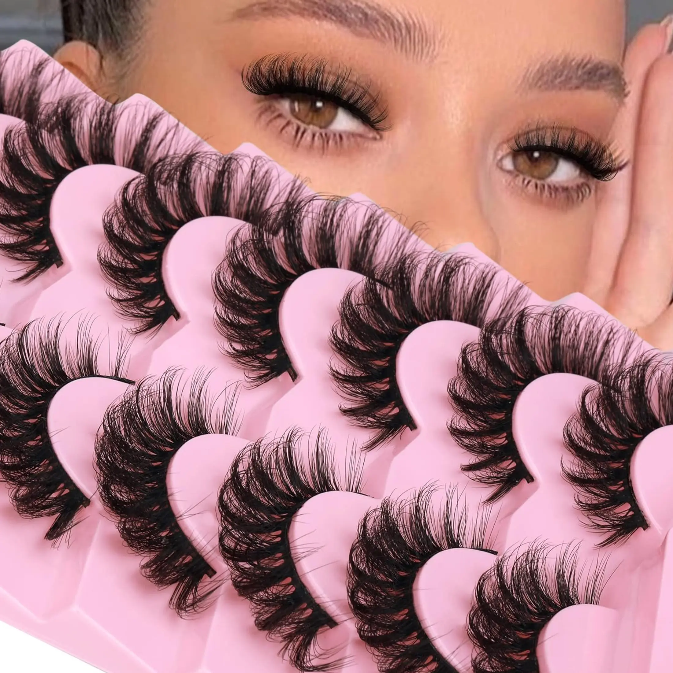 10 pairs DD Curl Russian Style 3D Effect medium length cat eye style false eyelash,3D wispy soft and light weight makeup strip eyelashes set,winged lashes