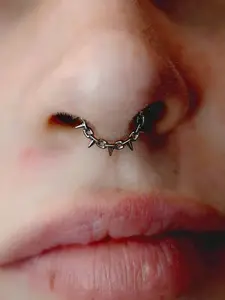 Farsady Implant Titanium Spikes Chain Septum Hoop Ring| 16G Hinged Septum Clicker| Silver Septum Nose Piercing Ring| Septum Piercing| Septum Jewelry