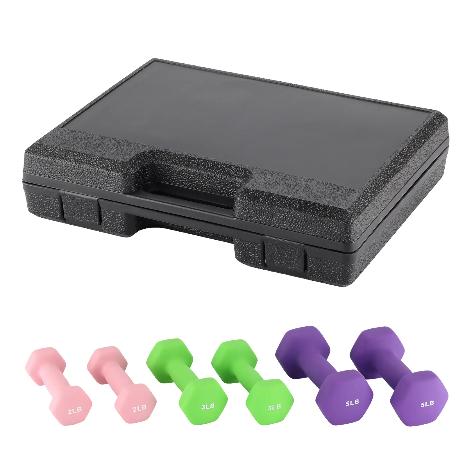 Hexagon Anti-Roll Dumbbell Set , 6-PC Durable Steel Hand Weights, Neoprene Non-Slip Grip Fitness Weights (2/3/5 LBS) for Home Gym, Compact Strength Training Equipment with Portable Storage Case