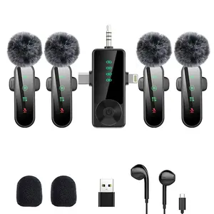 1 in 4 Professional Wireless Lavalier Microphone, Noise Reduction, Plug & Play, Compatible with iPhone Android Camera Computer, Ideal for Video Recording Teaching Podcasts, USB Live Streaming Mic