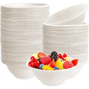 100 Pack 8 oz Disposable Paper Bowls,Compostable Bagasse Bowls,Small Biodegradable Heavy-Duty Bowls for Hot and Cold Food