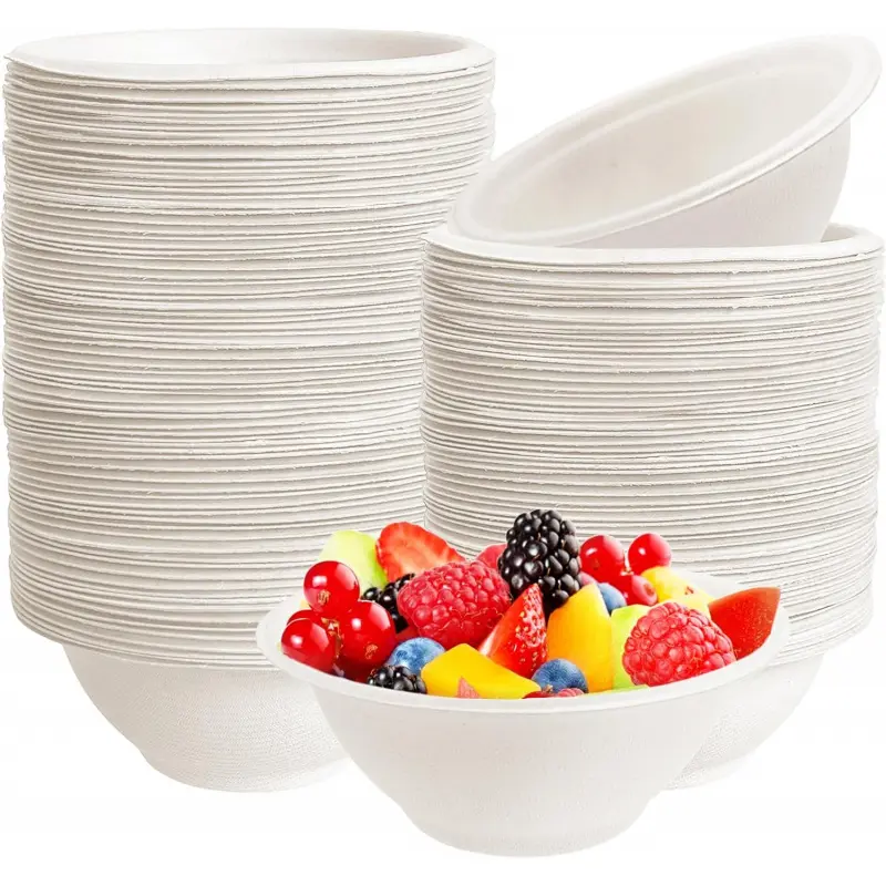 100 Pack 8 oz Disposable Paper Bowls,Compostable Bagasse Bowls,Small Biodegradable Heavy-Duty Bowls for Hot and Cold Food