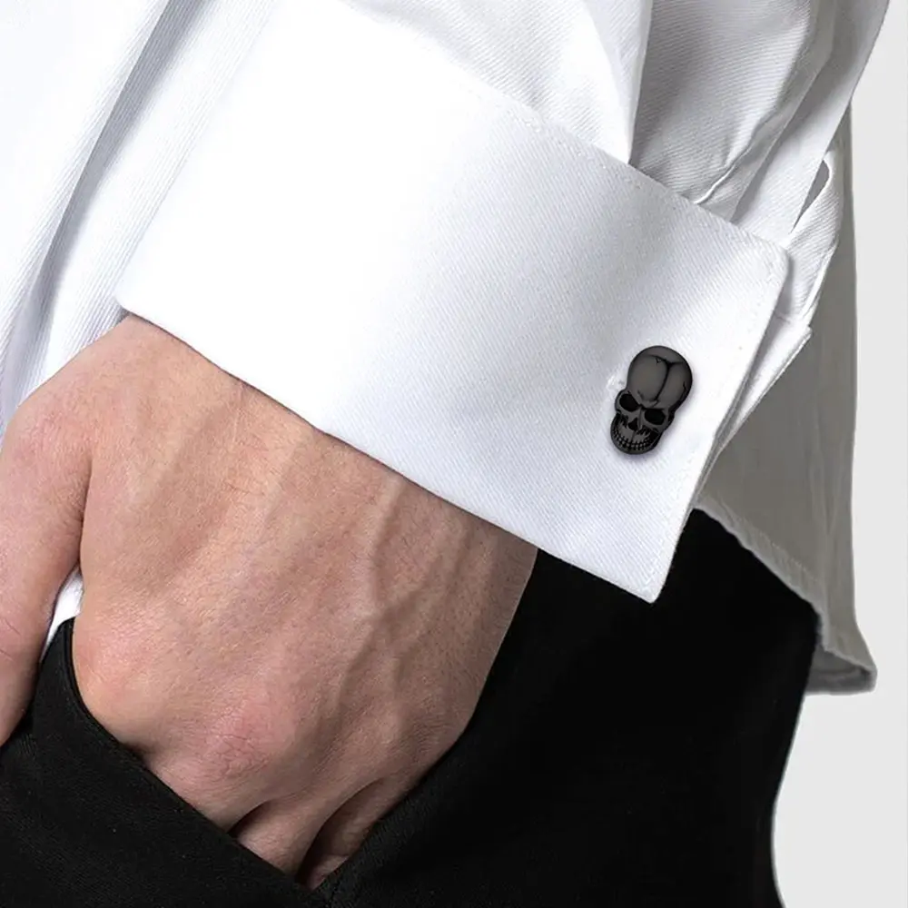 FaithHeart Skull Jewellery Cufflinks, Vintage-Style Stainless Steel Accessories for Guys' Styling, Black Metal Artificial Gemstone Clothes Accessories