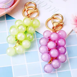 Cute Grape Keychain - Pink Jelly Bubble Bead Design, Gold-Plated Key Ring, Creative Bag Charm, Sports & Outdoor Camping Hiking Picnic Accessory, Sweet Gift for Girls