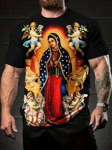 Men's 3D Digital Print T-Shirt, Casual Fitted Short Sleeve Round Neck, 100% Polyester, Perfect Holiday Gift for Men