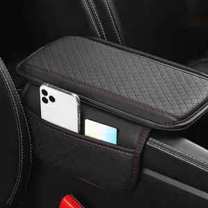 Car Armrest Box Heightening Pad with Side Storage Bag, PU Leather Armrest Box Cushion Protective Cover with Storage Pocket, Universal Car Accessories, Car Interior Storage, Car Storage Organizers, Car Console Organizer