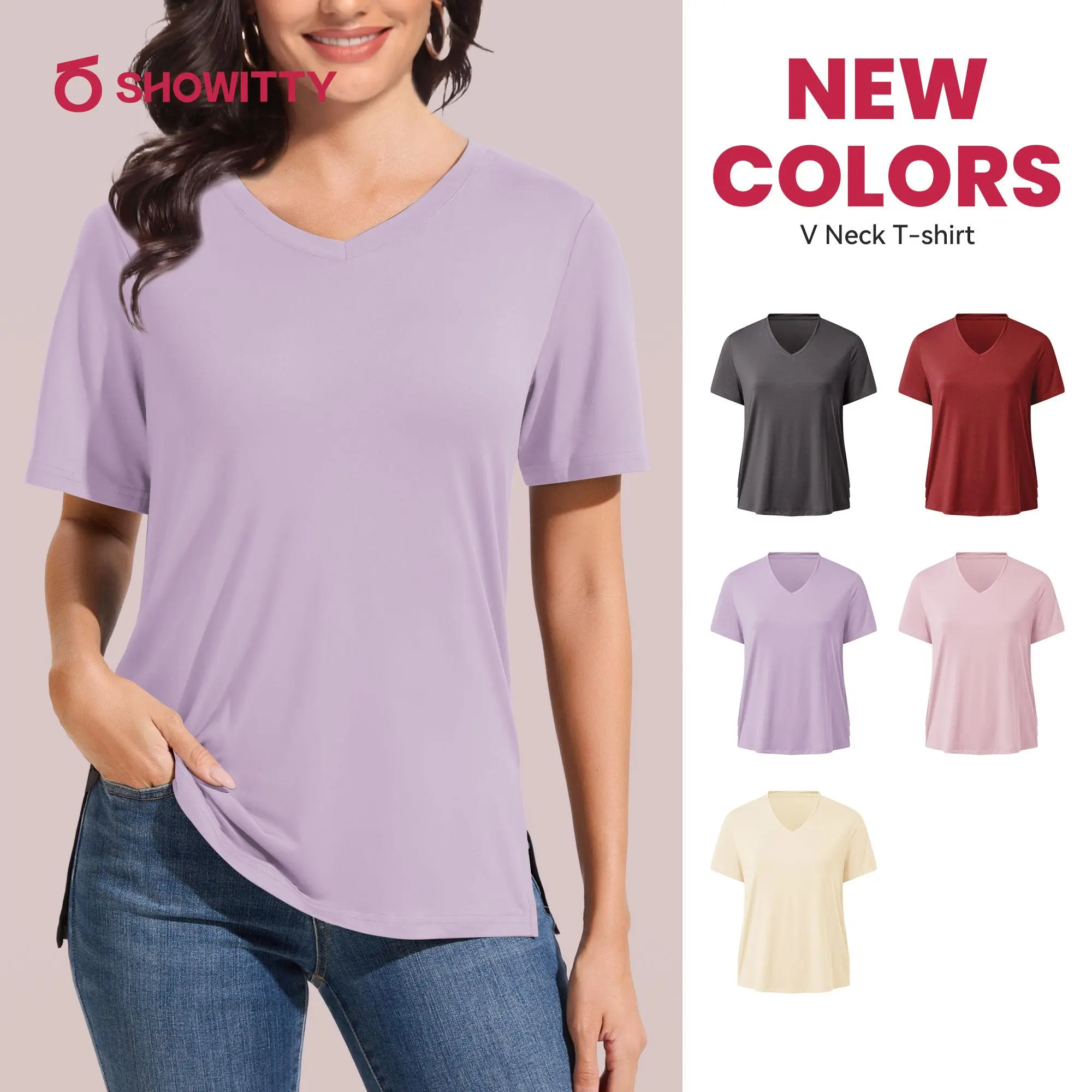 SHOWITTY ‌Outlets Womens Plus Size Casual V-Neck T-Shirts - Lightweight Breathable Tops Comfortable Fit for Summer Wear