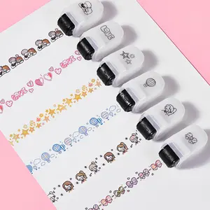 6pcs Creative Cartoon Roller Stamps Student Stationery DIY Color Diary Graffiti Hand Account Lace, School Supplies, Art Tools, Custom stamp