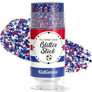 KIDGENIUS 4th of July Glitter Stick - Red, White & Blue Flawless, Gentle, Smooth Waterproof Body, Face & Hair Sparkle Makeup for Independence Day Party, Festival