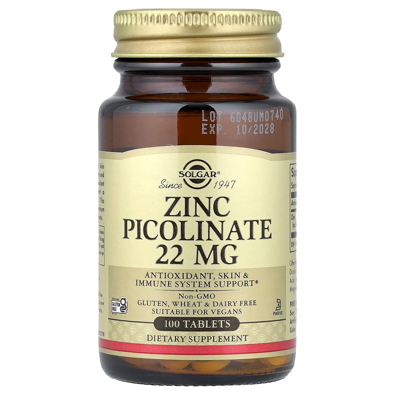 Solgar Zinc Picolinate, 22 mg, 100 Tablets Solgar Zinc Picolinate, 22 mg, 100 Tablets