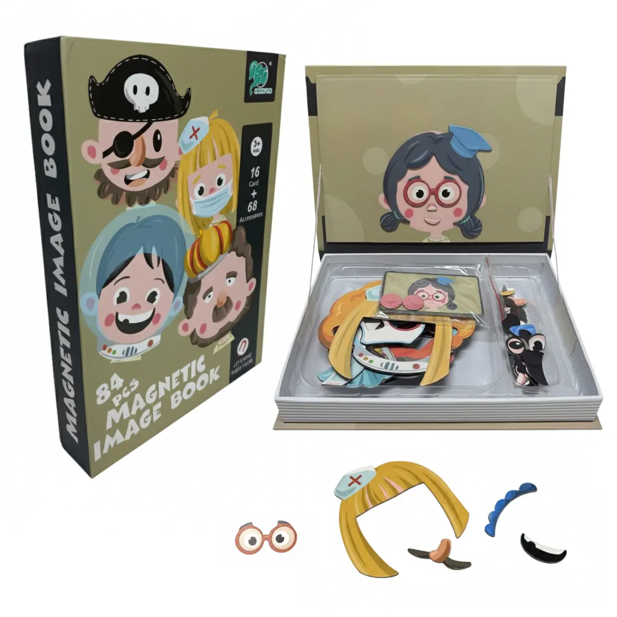 Children's Magnetic Jigsaw Puzzle Book - Interactive Books for 3-6 Years Olds with Facial Magnetic Stickers, Character Profession Dress-Up, for Intelligence Development, Imaginative Play & Role-Playing