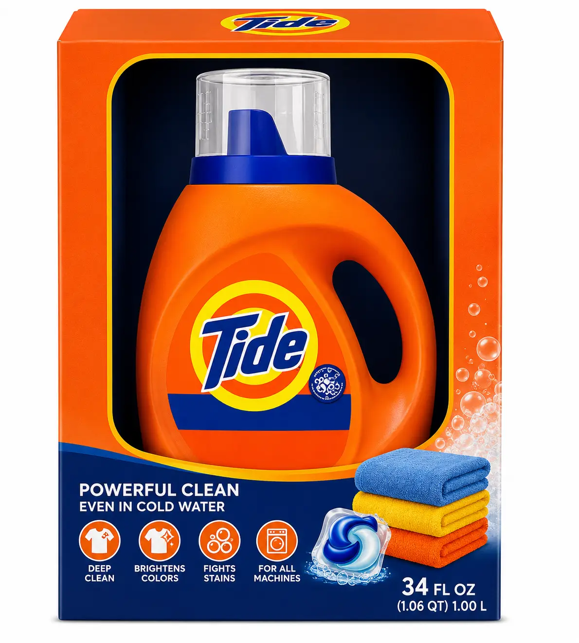 Tide Original Liquid Laundry Detergent, 34 fl oz (1.0 L), HE Compatible, Powerful Clean Even in Cold Water, Deep Clean & Stain Removal