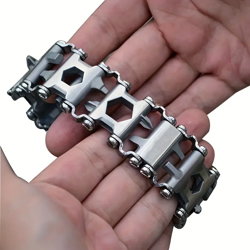 Men's 29 in 1 multifunctional tool wristband, stainless steel wearable wristband with portable pry bar, perfect for outdoor travel and gifting, practical handheld decorative tool
