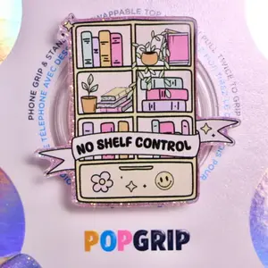 No Shelf Control Kindle Grip Glittery Resin Book Lover Phone Grip, Reader Magsafe, Magnetic Kindle Grip sticky mount PopGrip with Kickstand pop socket
