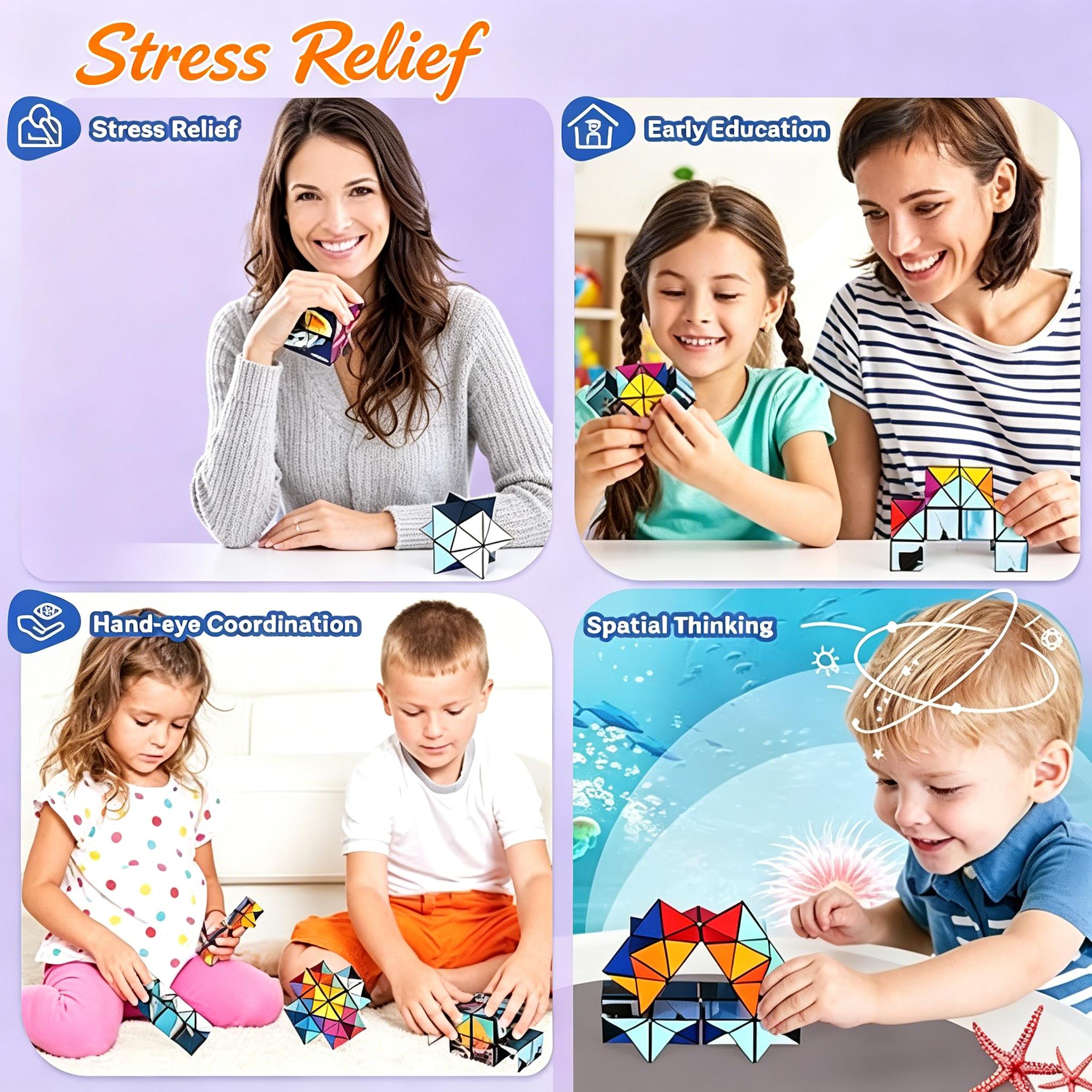 2 in 1 Star Magic Cube Set, Infinity Transforming Cube, 3D Puzzle Brain Teaser Toy, Stress Relief Fidget Toy for Kids 8-12 & Adults